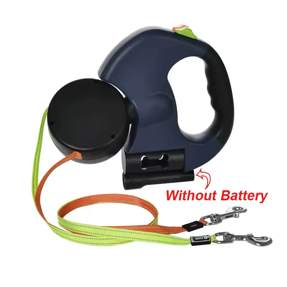 Dual Pet Leash for 2 Dogs Retractable Dog Traction Rope with Flashlight Outdoor Reflective Puppy